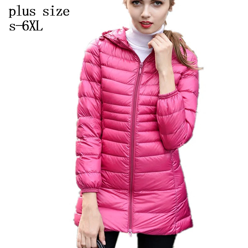 add size s-6XL Coat Ultra warm Duck Down Jacket x-Long Female Overcoat Slim Solid Jackets Winter Coats Parkas Padded