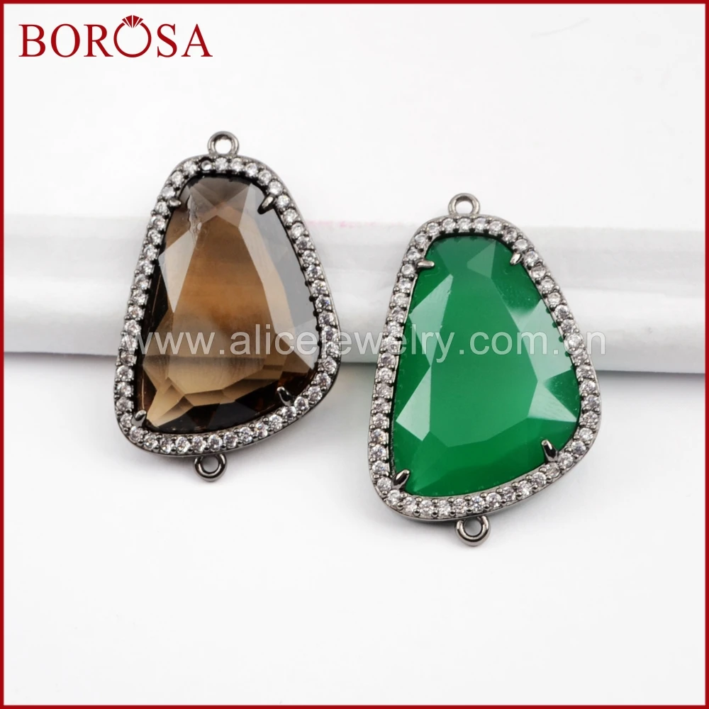 

BOROSA 10PCS Rainbow Black Color Micro Pave CZ Rhinestone Faceted Stone Copper Connectors Double Charms Jewelry WX927