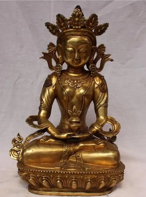 18&quot Marked Chinese Tibetan Buddhism Bronze Gilt Amitayus Buddha Long Life statue | Дом и сад