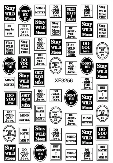 XF3256 Black Text Tag LOVE Nail Sticker Decoration Back Glue Letter Love Label Decals Manicure Design Forever Young Stickers for Nails Foil - Цвет: XF3256 Black