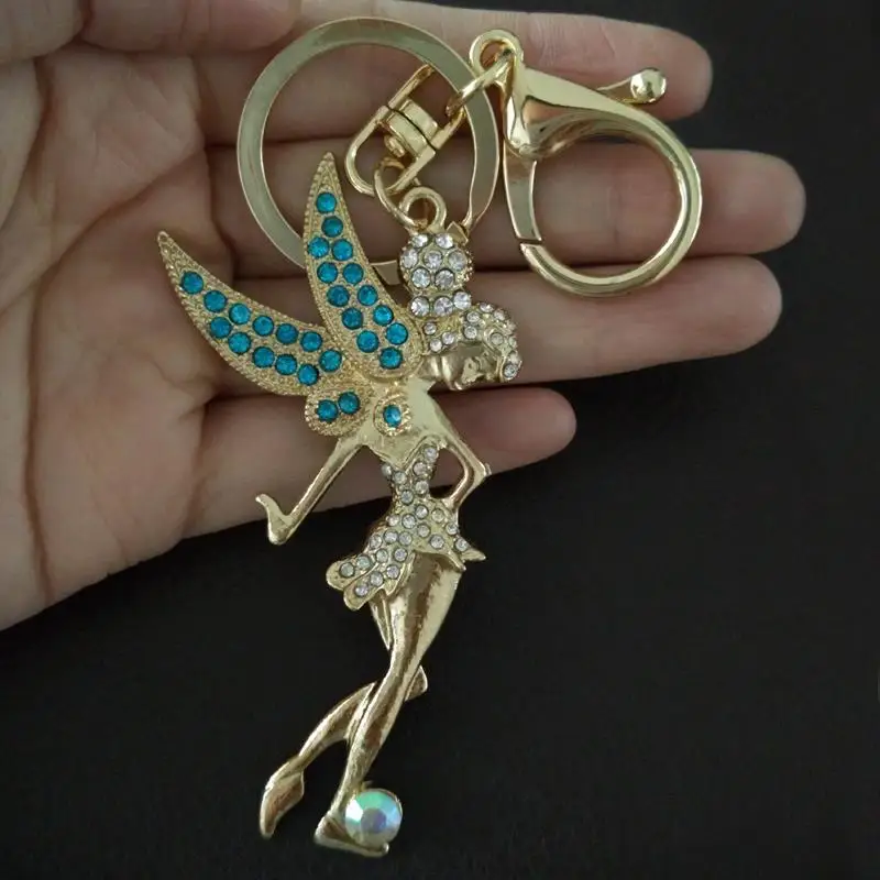 Модный синий горный хрусталь Хрустальный цветок фея брелок позолоченный