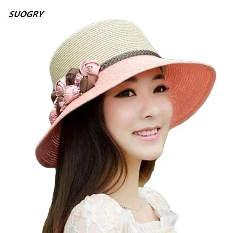 

2019 New Female Summer Beach Hat Sun Hats Travel Cap Ladies Wild Big Hat Flower Lace Sunscreen Elegant