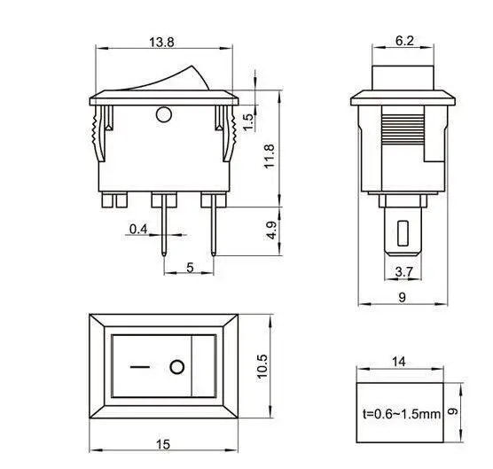 10 шт. переключатель деформационной пластины KCD11-101 3A 250 В 10*15 мм ВКЛ-ВЫКЛ 2Pin 10X15 мм Тип Корабля переключатель Белый 10X15