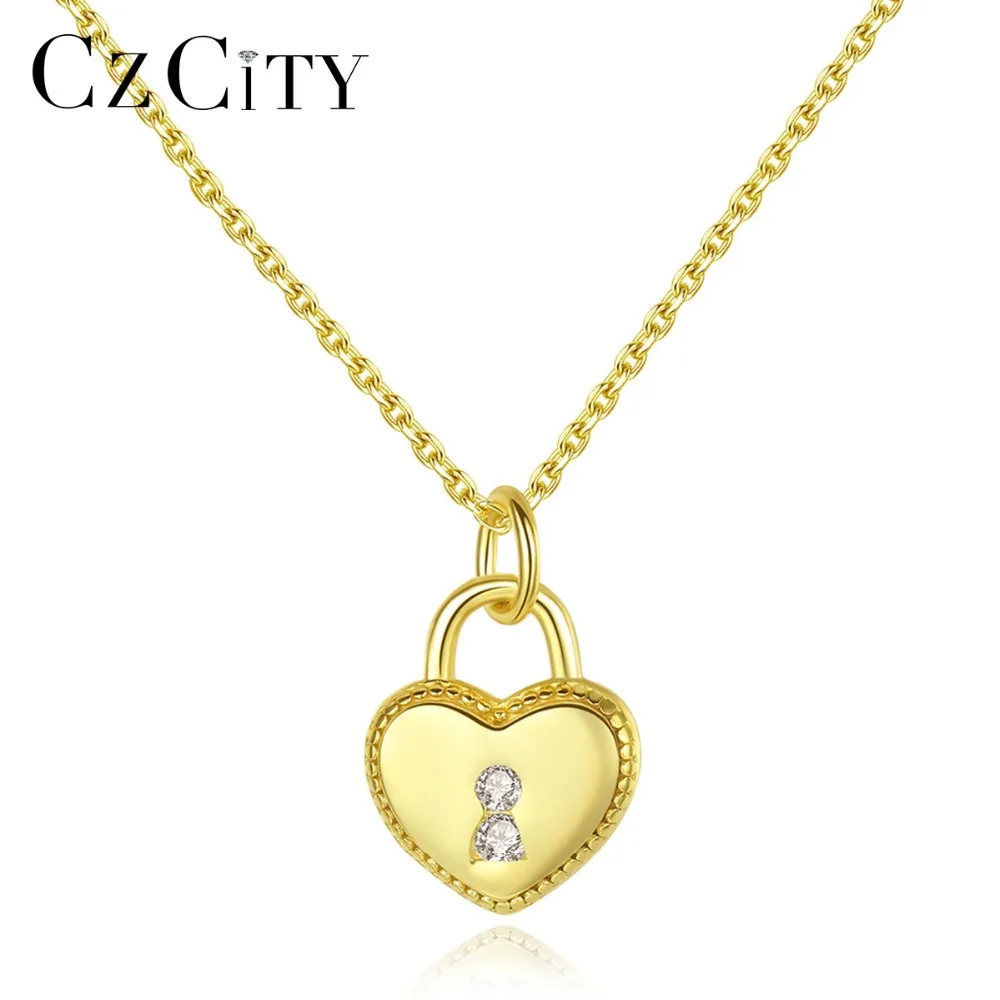 CZCITY 925 серебро сердце замок кулон ожерелье для женщин обрушения романтическое