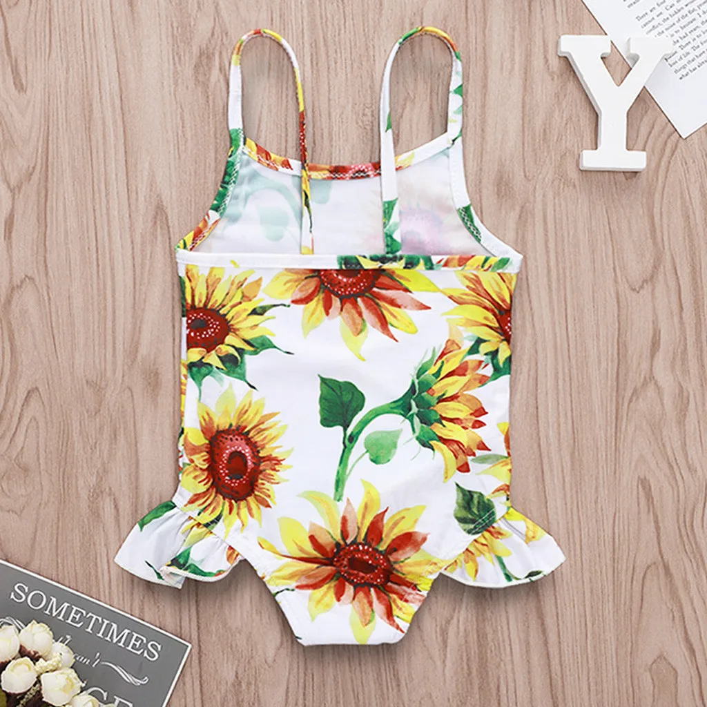 Girls Swimwear Cute Kids Swimsuit with Swimming Sun Flower Print 2019 baby girl bathing suit One Pieces Swim Wear For Children | Детская