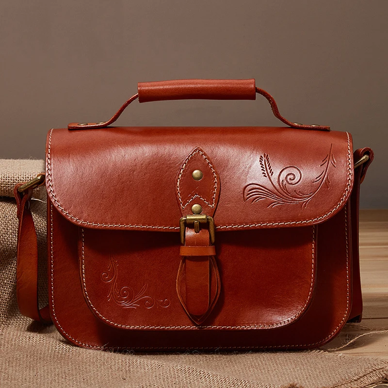 

2017 New Genuine Leather Women Bag Retro Messenger Bag Cow Leather Tanned Leather Shoulder Handbag A4231