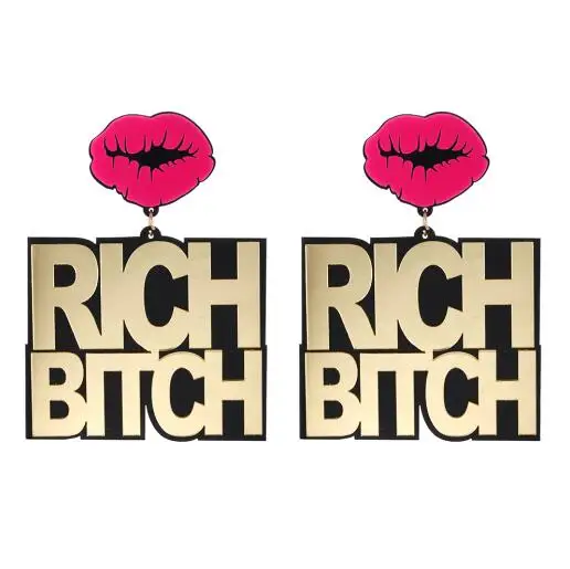 rich bitch as photo FishSheep акриловые большие золотые серьги с большими подвесками для женщин в стиле хип-хоп, сексуальные красные серьги-капли для губ, ювелирное изделие, подарок - Окраска металла: rich bitch as photo