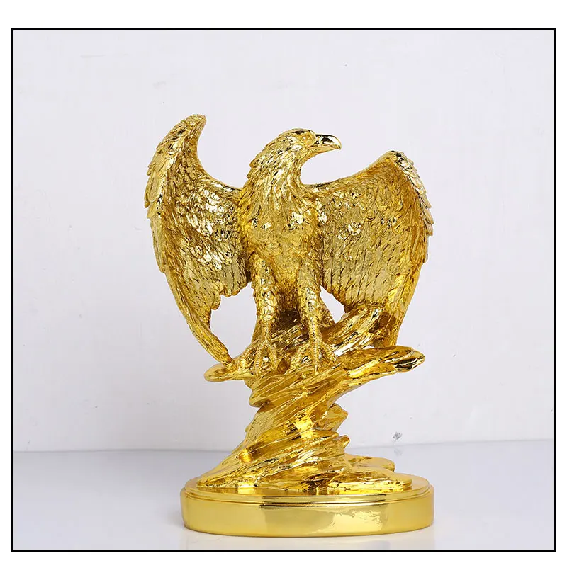Gold Color Eagle Ornaments Spread Wings Eagle Trophy Figurines Crafts Home Office Decoration Resin Animal Miniature Model Gifts