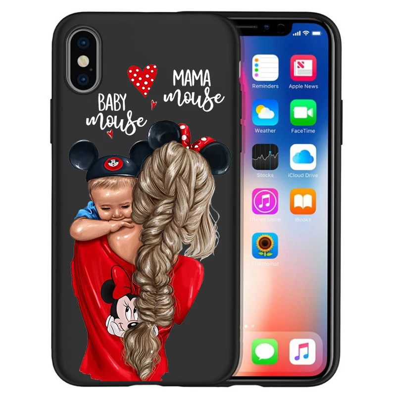 03 Чехол для iPhone xr, чехол для iPhone 7, чехол X XS MAX 8, 6, 6S Plus, 5, 5S, SE, супер, для мамы, девочки, каштановые волосы, мама, ребенок, мышь, Etui, чехол - Цвет: 03
