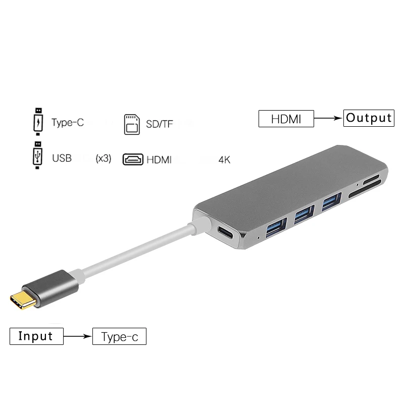 1 шт. Универсальный usb концентратор Type C на USB3.0 + TF/Micro SD USB3.1 PD адаптер для зарядки USB