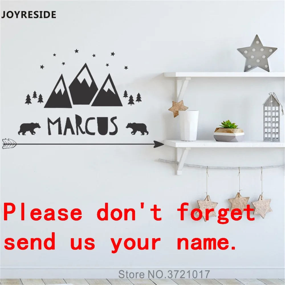 JOYRESIDE, маленькие горы, наклейка на стену, персонализированное имя, милая виниловая наклейка, декор для детской спальни, интерьерная дизайнерская наклейка, A622