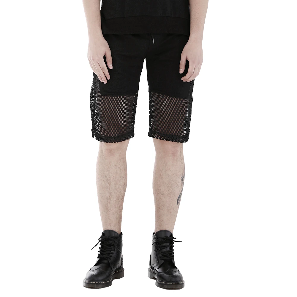 

Punk Men Mesh Shorts Elastic Waist Patchwork Beach Short Pant Summer Breathable Lace-up Slim Fit Hot Pant