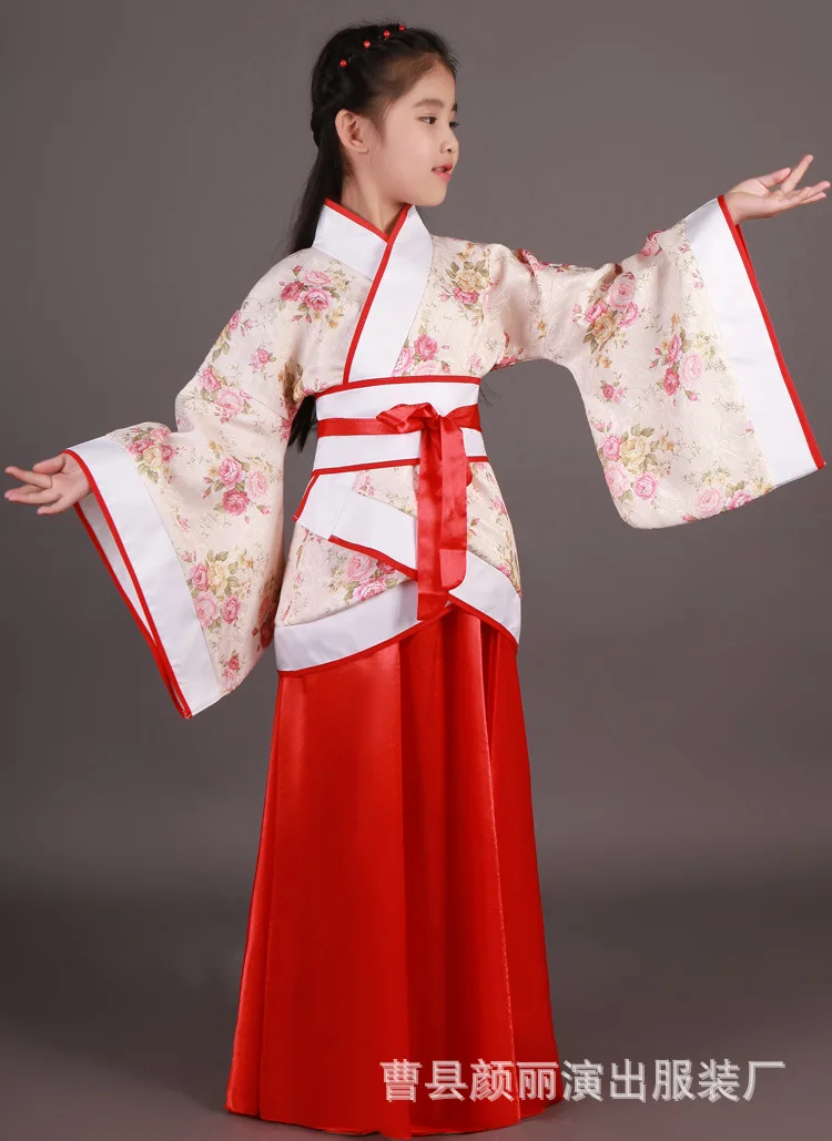 

3 PCS girl Chinese Folk Costume Chinese Long Robe Chinese Hanfu Clothing Child Ming Performance Dance Costume