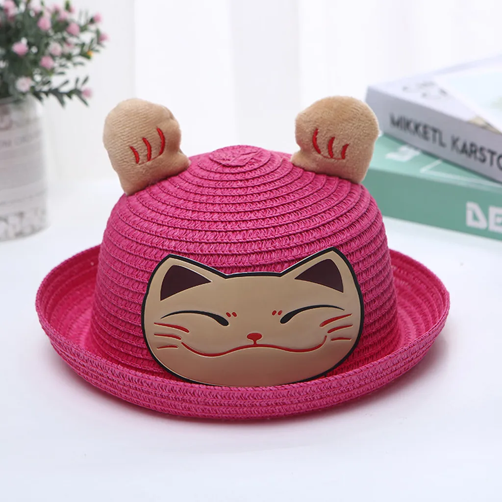 Соломенная шляпа для детей с изображением из мультфильма Lucky Cat летняя украшением