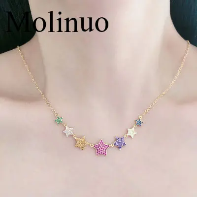 Женское колье с цепочкой Molinuo разноцветное Колье со звездами из фианита