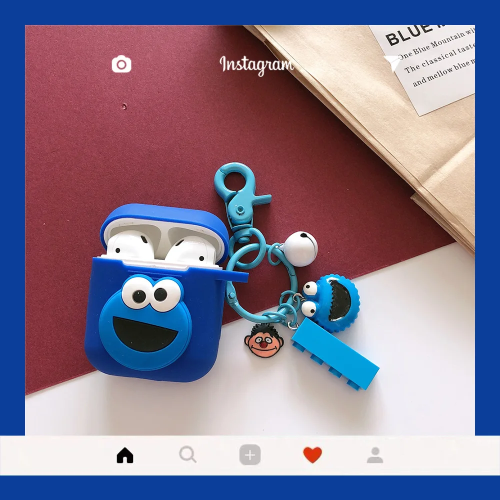 Милый мультфильм 3D Улица Сезам брелок silcone защитный чехол для Apple Airpods аксессуары Bluetooth наушники чехол