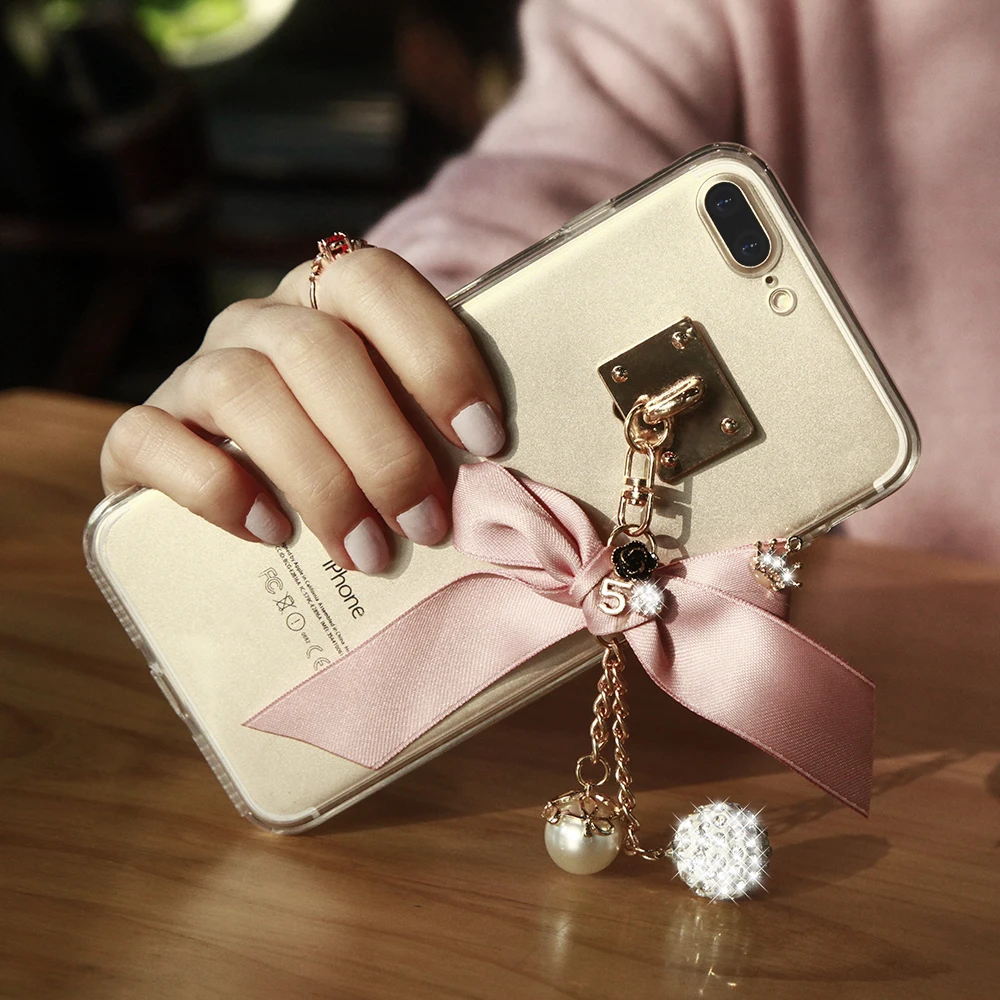 KISSCASE DIY Bow Knot Bling Glitter Case For iPhone 6 6s 7 8 Plus Soft Silicone Back Cover Coque | Мобильные телефоны и