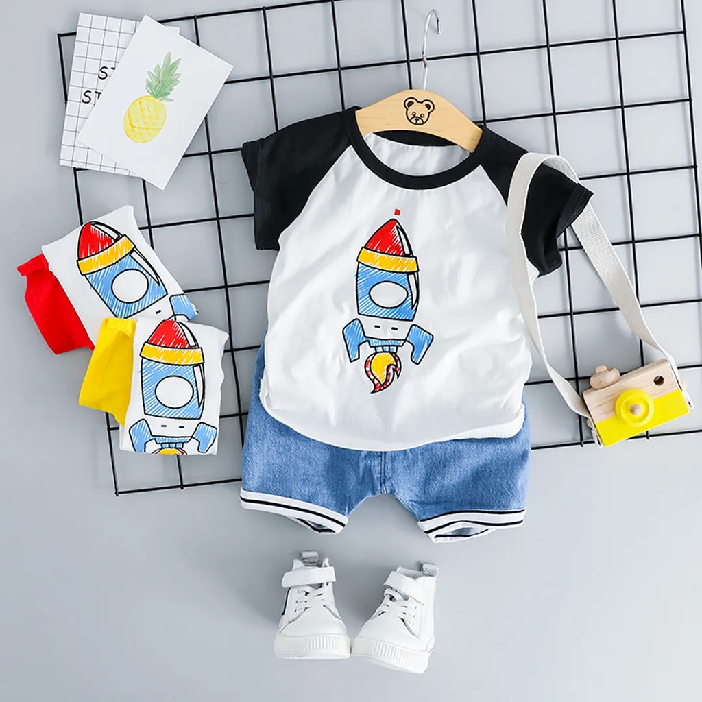 ISHOWTIENDA/комплекты летней одежды из 2 предметов для маленьких мальчиков топы с