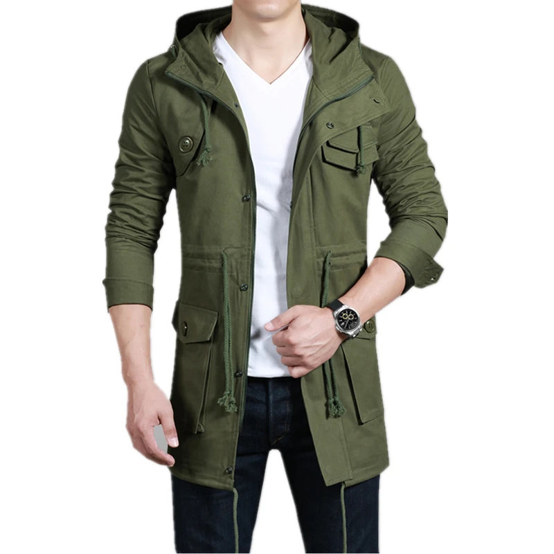 

2019 new arrivel spring and autumn high quality leisure fashion men long hooded trench coat
