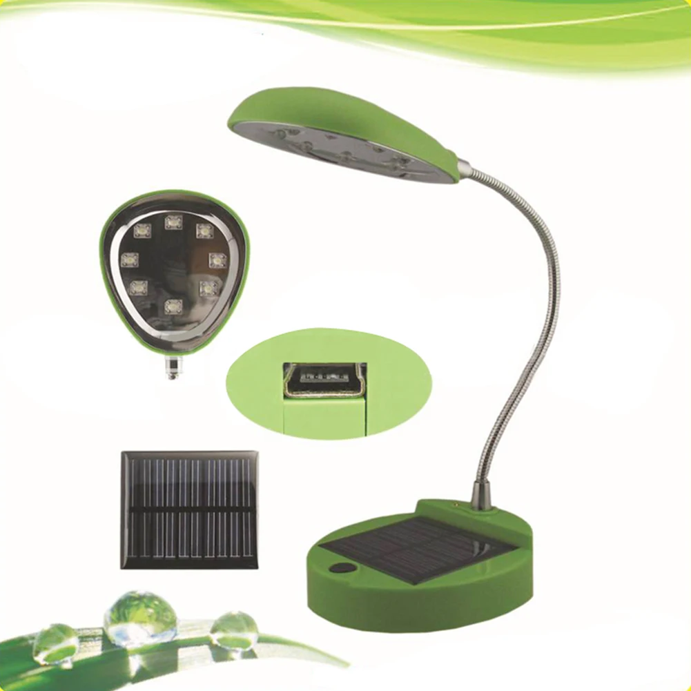 8LED мини настольная яркая настольная лампа для дома износостойкая Регулируемая гусиная шея на солнечных батареях энергосберегающая домашняя USB перезаряжаемая