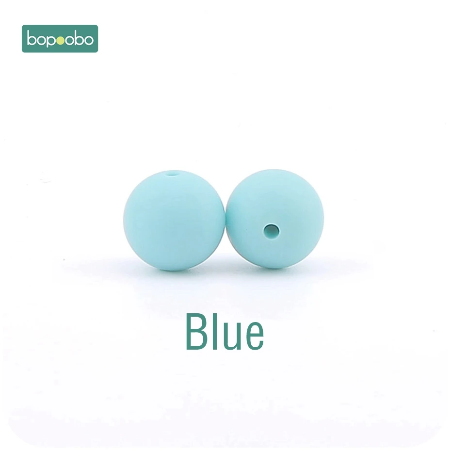 Blue Bopoobo 100 шт Детские принадлежности для кормления Силиконовые Бусины Пищевой Прорезыватель DIY Ювелирный Браслет Детская Игрушка прорезыватель 15 мм - Цвет: Blue