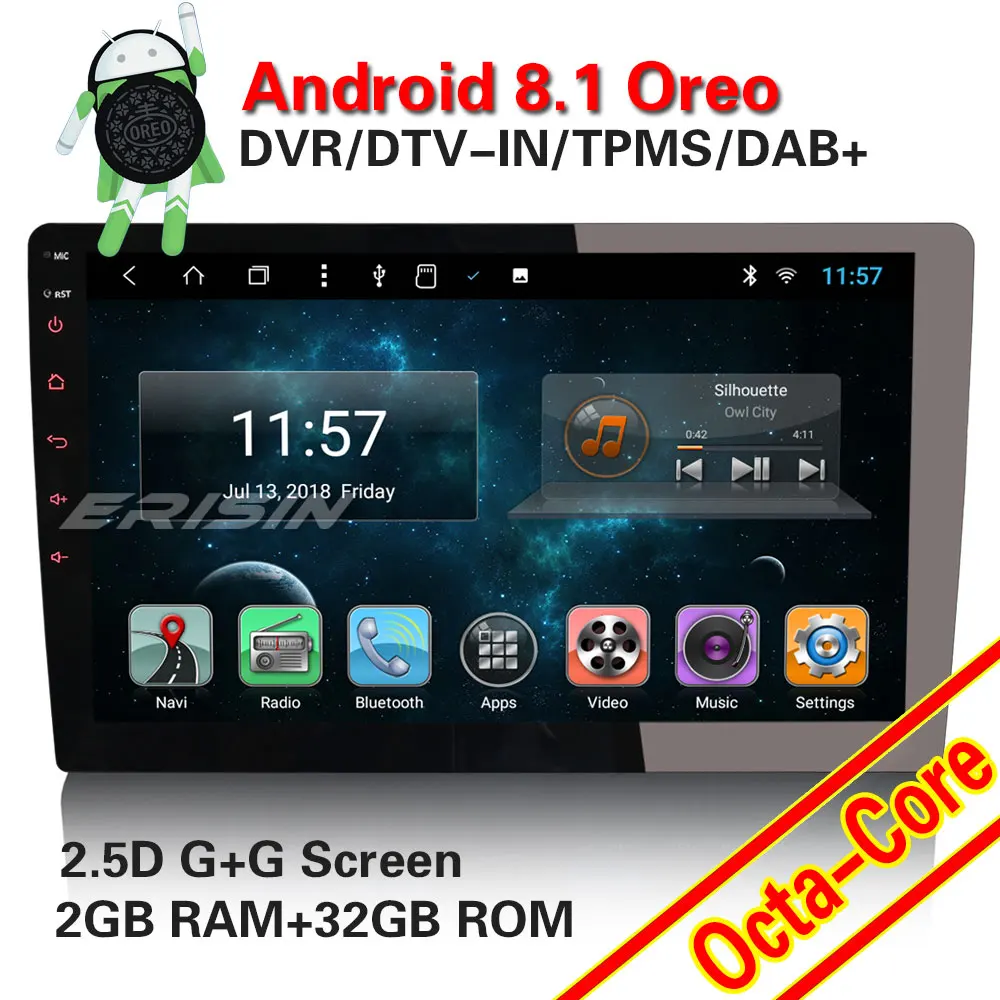 Erisin ES8210U 10 1 &quot8 ядерный Android 8 съемный Универсальный 1Din автомобильный DVD плеер с