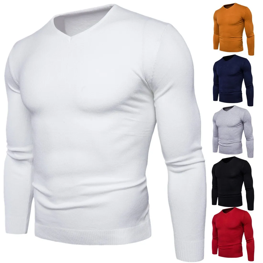 Новинка 2017 мужской свитер с v образным вырезом однотонный длинным рукавом|mens sweater