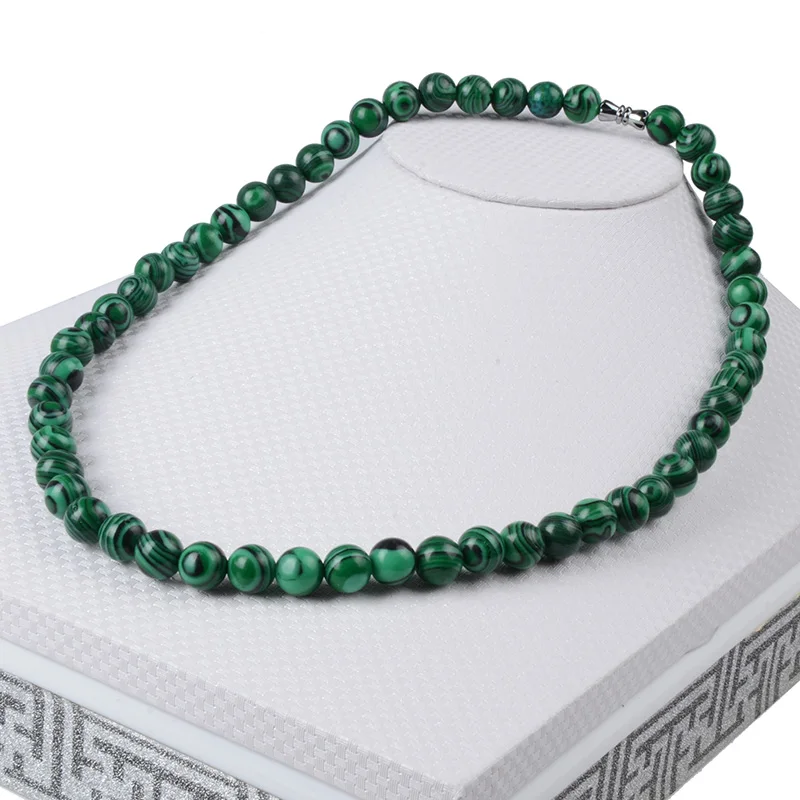 Artificial malachite 13 стилей ожерелье с природным камнем для женщин 8 мм эластичный тигровый глаз розовый кристалл полудрагоценный камень Колье чокер с бусинами мужские ювелирные изделия - Окраска металла: Artificial malachite