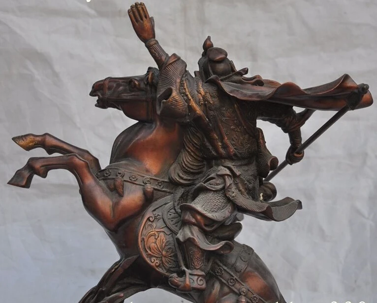 SCY 14 &quotКитай Бронза Guangong Guan Yu Рыцарь Воин дракон меч статуя Верховая езда | Дом и