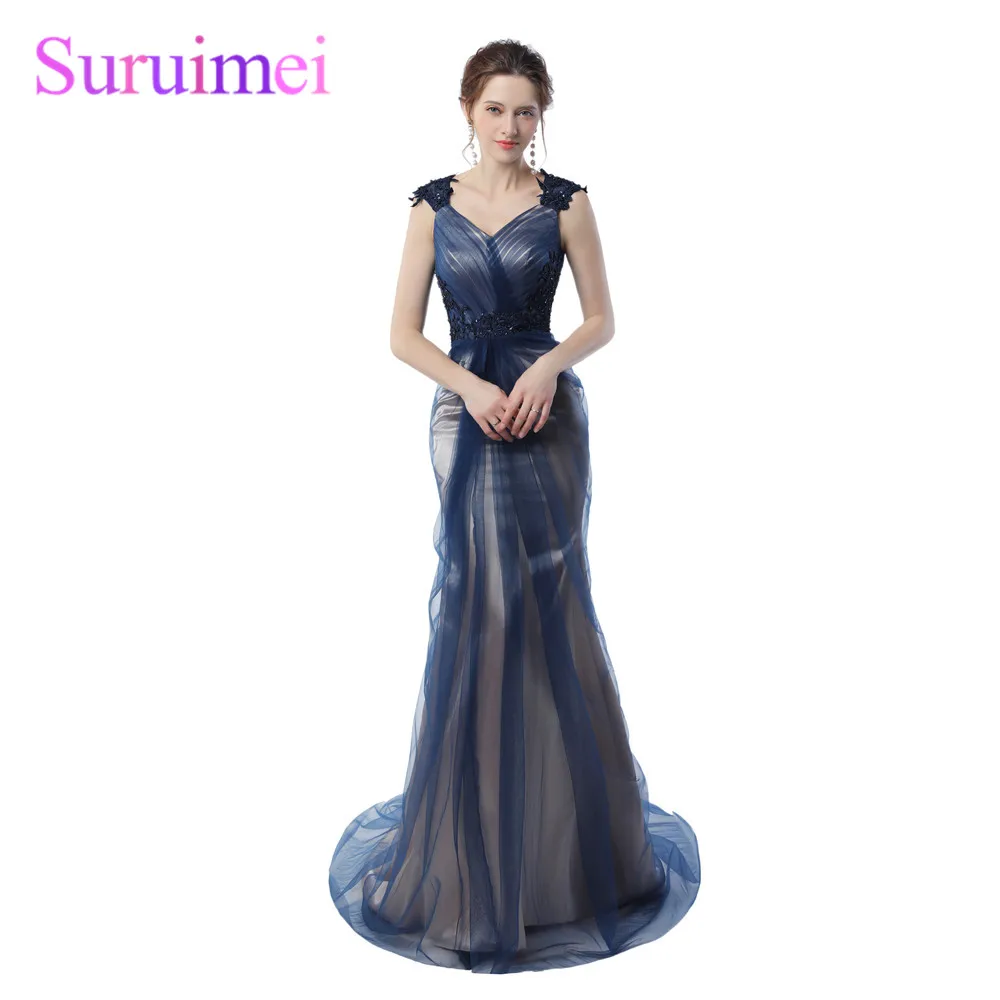 Реальное изображение Темно-синие русалка невесты платья 2018 серый Цвет Винтаж