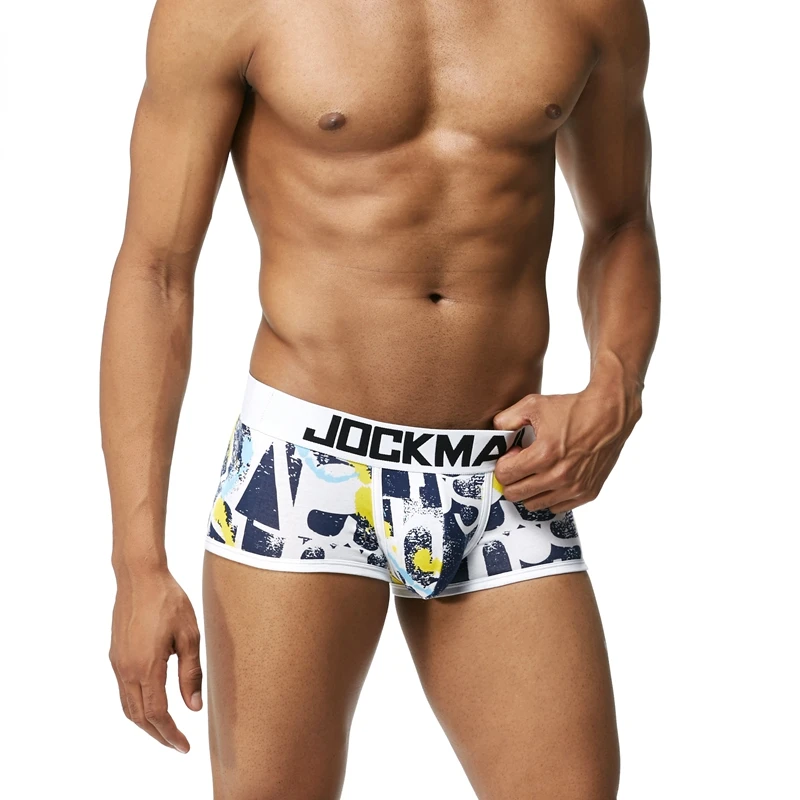 JOCKMAIL, Брендовые мужские трусы, дышащие боксеры, хлопковое Мужское нижнее белье, u-образный выпуклый мешочек, сексуальные трусы с принтом листьев, домашняя одежда, шорты