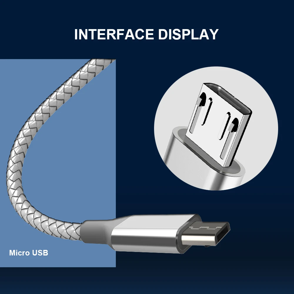 Кабель Micro USB для быстрой зарядки 0 2 м 1 нейлоновый шнур в оплетке передачи данных