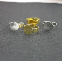 250pcs silver tonegold tone mixed ring base 18mm adjustable adult size with 12mm round pad nickle free