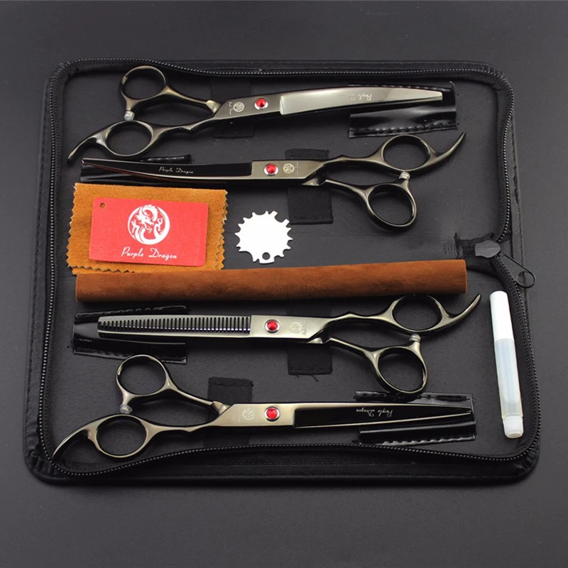 

7 Inch Professional Japan 440C Pet Dog Grooming Scissors Set Straight & Curved & Thinning Shears For Dogs Cats Cutting Too