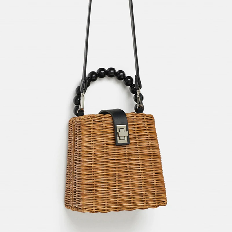 2019 брендовая Плетеная соломенная сумка с бусинами женская сумка-тоут летняя