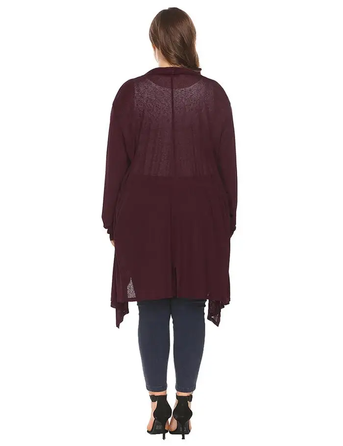 IN'VOLAND размера плюс, женский кардиган, топы, XL-4XL, весна, осень, длинный рукав, шнурок, Драпированный, нестандартный свитер, куртка, большой размер