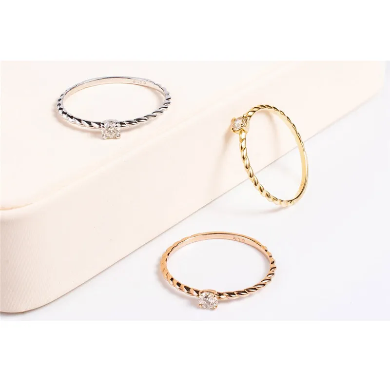 Aazuo 100% 18K Gold Yellow Real Diamonds 4 Prong Setting Ring for Woman Charm Jewelry Fashion Love Gift tiny thin Au750 | Украшения и