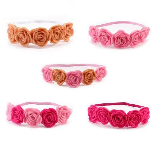 

1pcs 2017 Retail Floral Headband Five fabrics felt rose Flower with thin elastic hairbands Headwear hair accessories