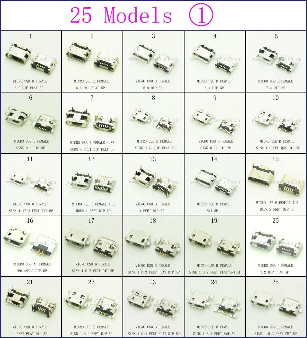 250 шт./лот 25 моделей гнездовой разъем Micro USB DIP &amp SMT для телефона планшета ноутбука