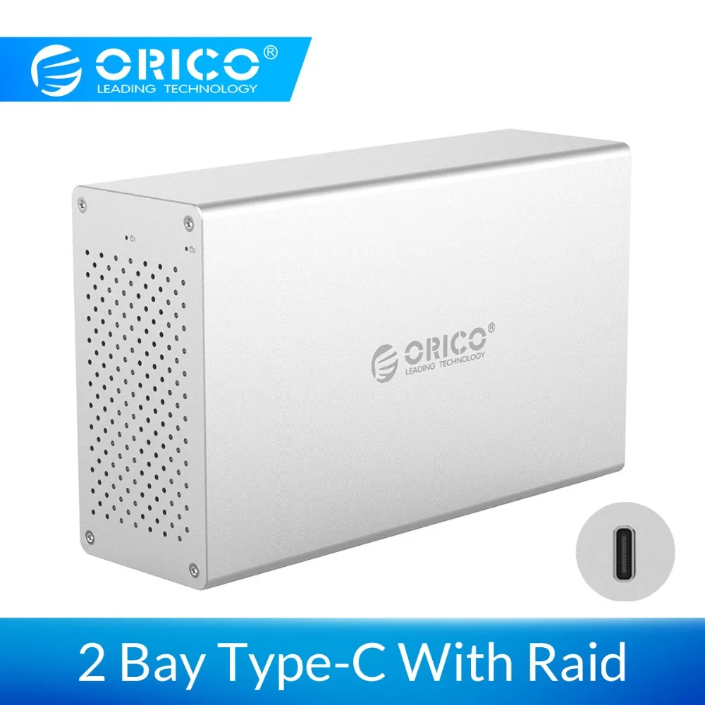 Жесткий диск ORICO 2 Bay USB C с поддержкой Raid 20 ТБ из алюминиевого сплава 6 Гбит/с корпус
