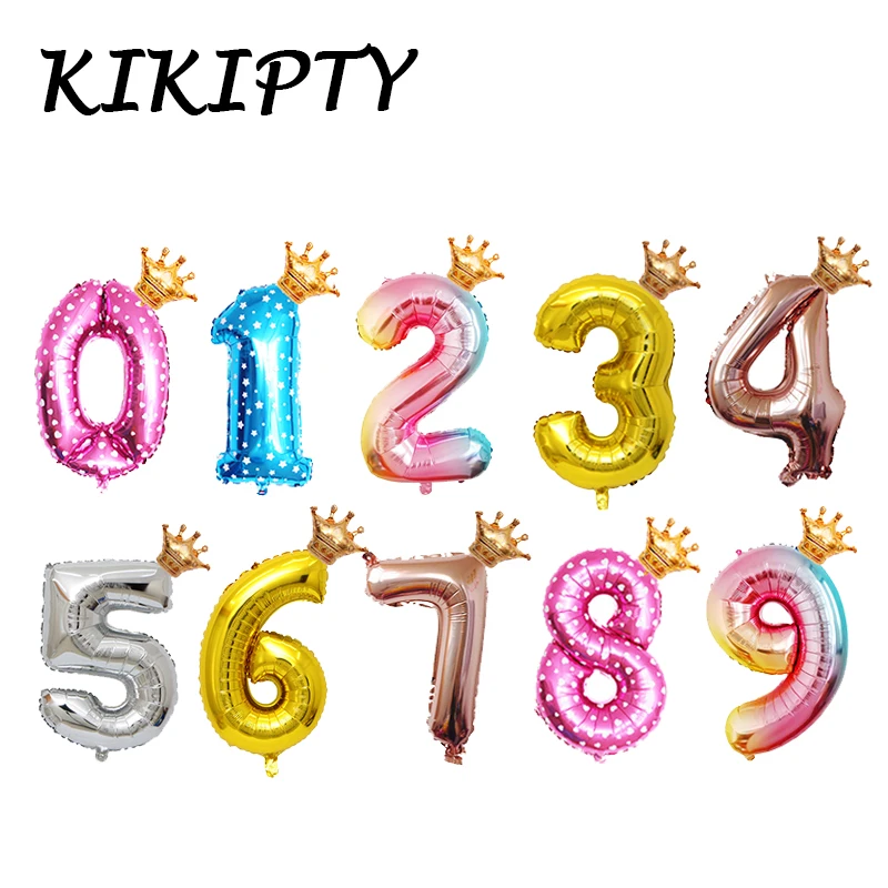 

2PCS/lot 32inch Number Foil Balloons Crown wedding Kids Happy Birthday Party Decorations baby shower party balloon supplies