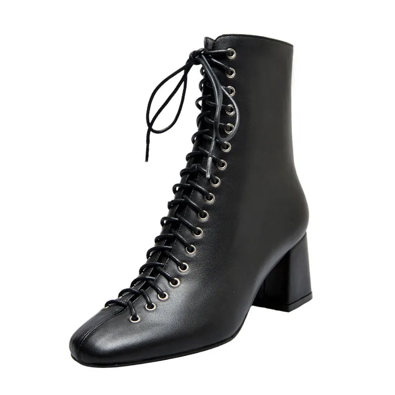 FEDONAS Euro Style New Arrival Fashion Women Ankle Boots Autumn Winter Cross-tied Square Toe Sexy Party Night Club Shoes Woman