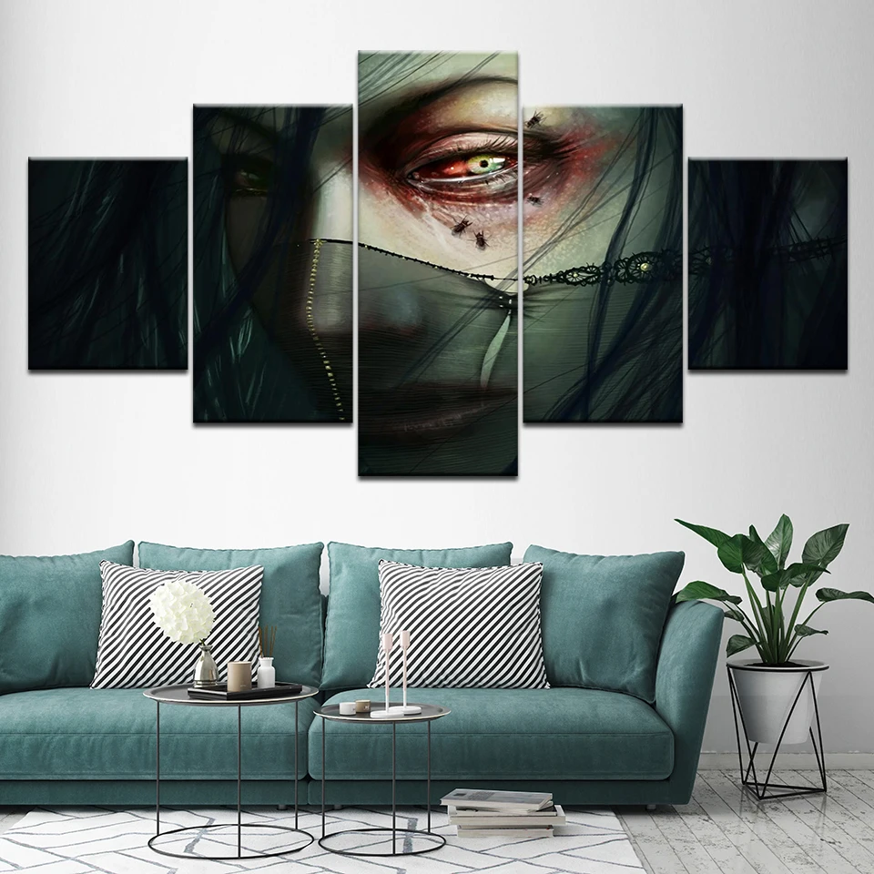 Canvas Painting Masked Woman 5 Pieces Wall Art Modular Wallpapers Poster Print for living room Home Decor | Дом и сад