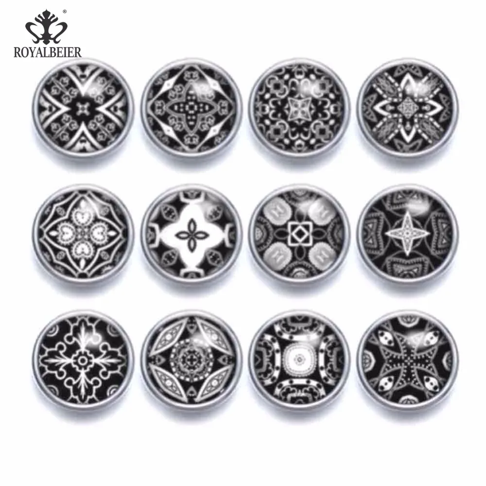 

12pcs Glass Charms 12mm Snap Button Blue Kaleidoscope Flower Theme Fit Snap Bracelet 12mm Snap Earrings Snap Jewelry KZ0947e