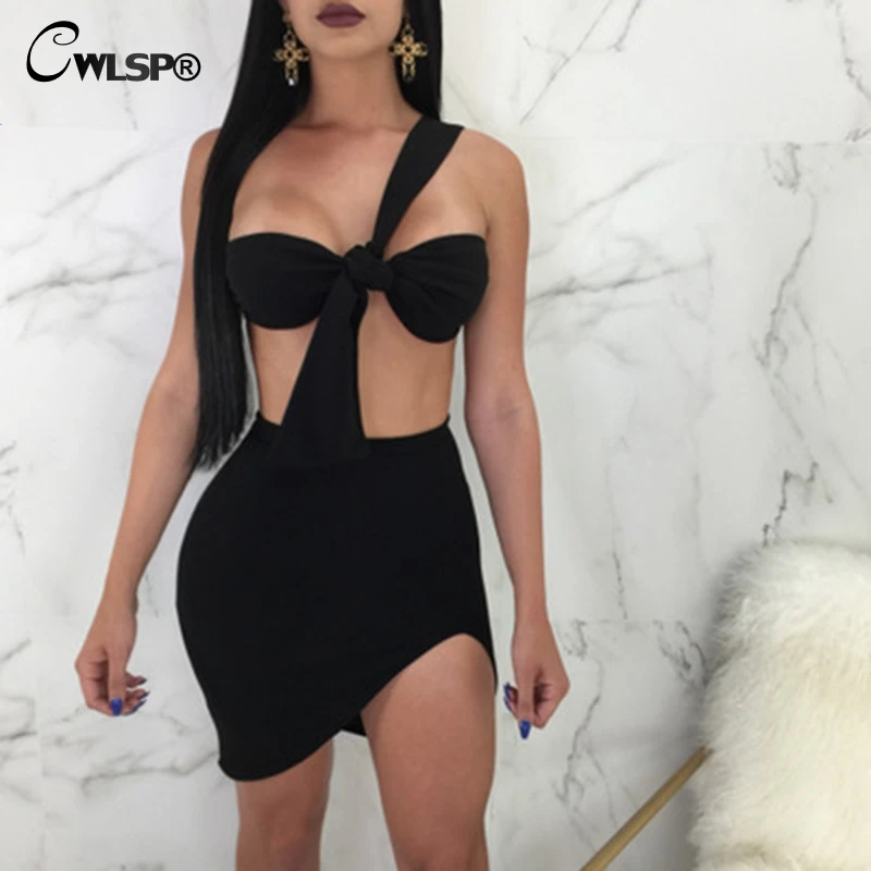Летнее платье на одно плечо CWLSP милое мини футляр женское облегающее модное