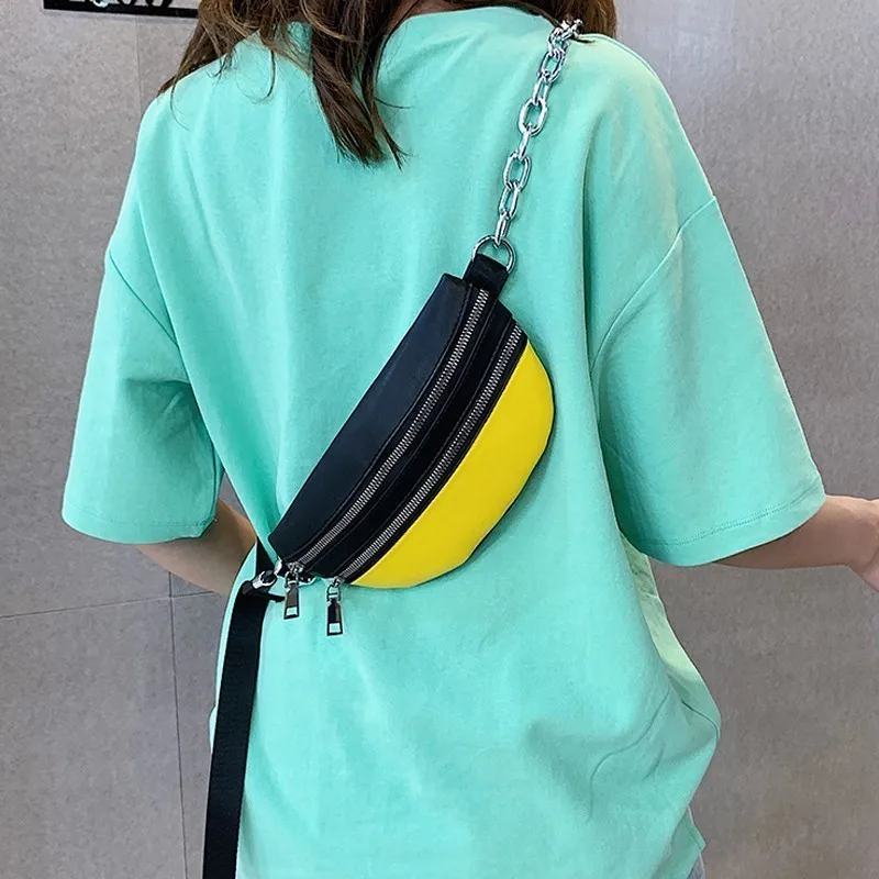 [BXX] Women's Single Shoulder Crossbody Bag All-match Flap Fashion Female Chest Package Wide Straps Chain Waist Bag HF745