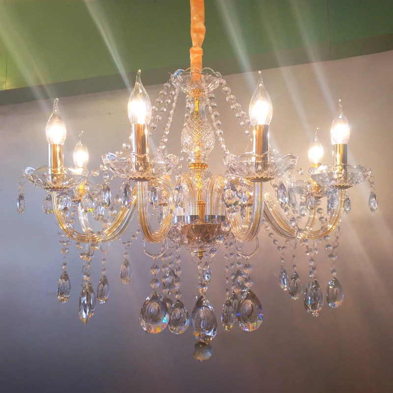 Европейская свеча хрустальная лампа 6/8 голова золото гостиная спальня люстра
