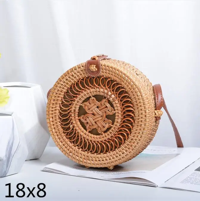 quanquanjie18x8 Новые черные круглые сумки из ротанга для женщин, богемная пляжная сумка-Кроссбоди, соломенная ручная работа, тканая круглая сумка на плечо, женские сумки - Цвет: quanquanjie18x8