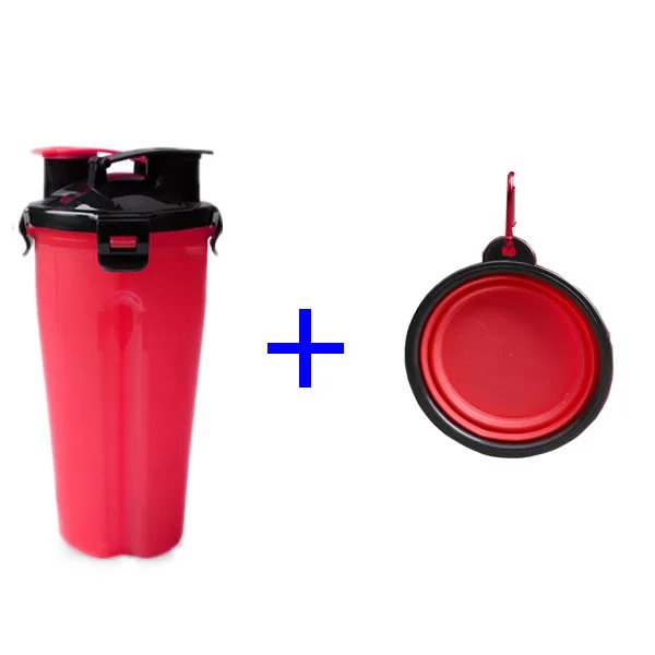 Red and 1bowl Миска для собак 2 в 1, для воды и еды, для улицы, для кормушки собак, бутылка для воды для кошек, дорожная чашка для домашних животных, складные силиконовые миски для домашних животных - Цвет: Red and 1bowl