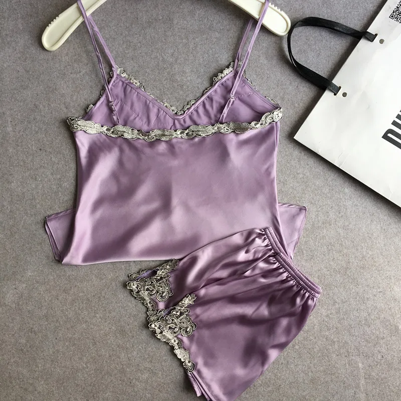 Osol Satin Pajama Set V Средства ухода за кожей шеи без рукавов на пижамы Для женщин